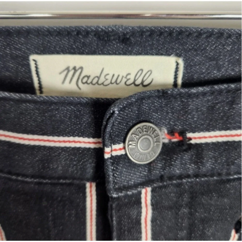 Madewell Elsie Cali Demi-Boot Jeans Women's Size 27 Black w/Red White Stripe